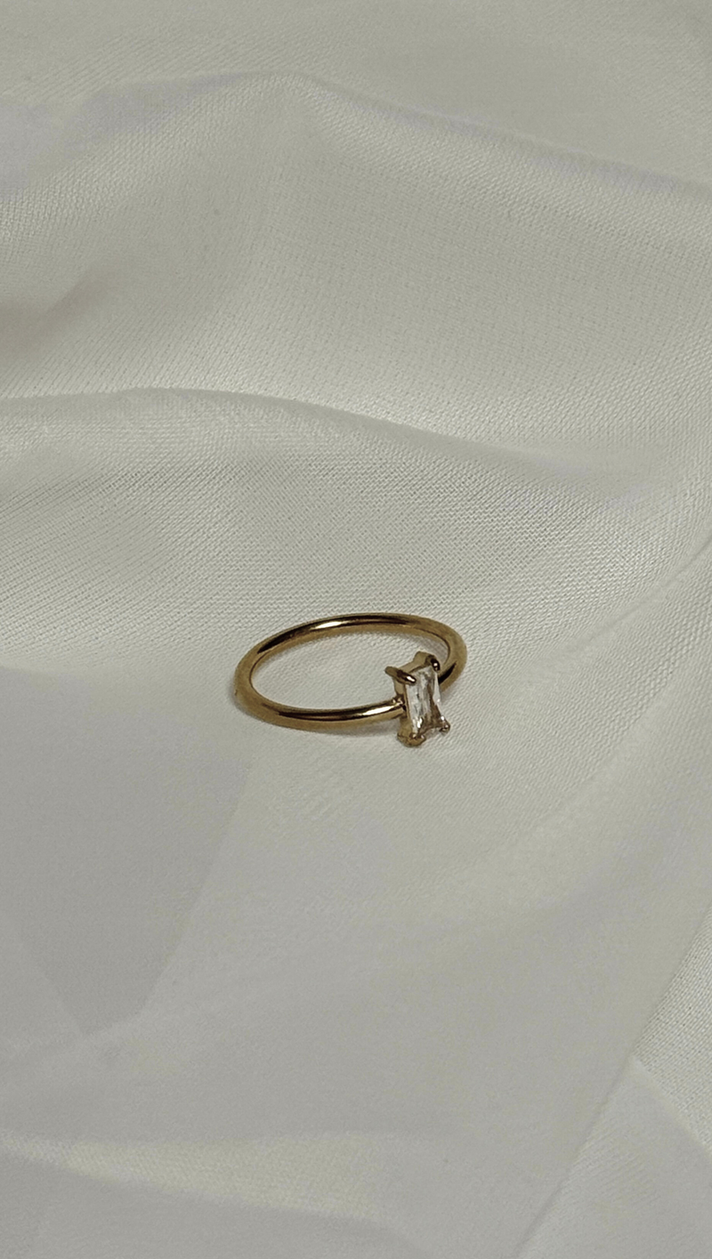 Dainty Rectangle Stone Stacking Ring - 14K Gold Plated