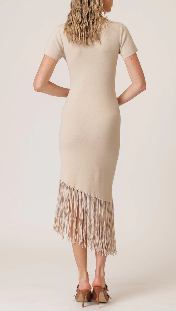 Chrysta Asymmetrical Fringe Dress - Birch