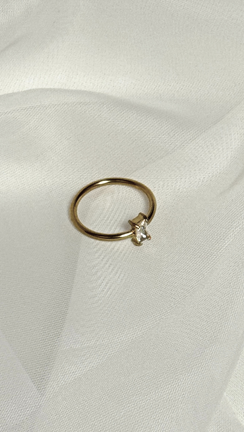 Dainty Rectangle Stone Stacking Ring - 14K Gold Plated