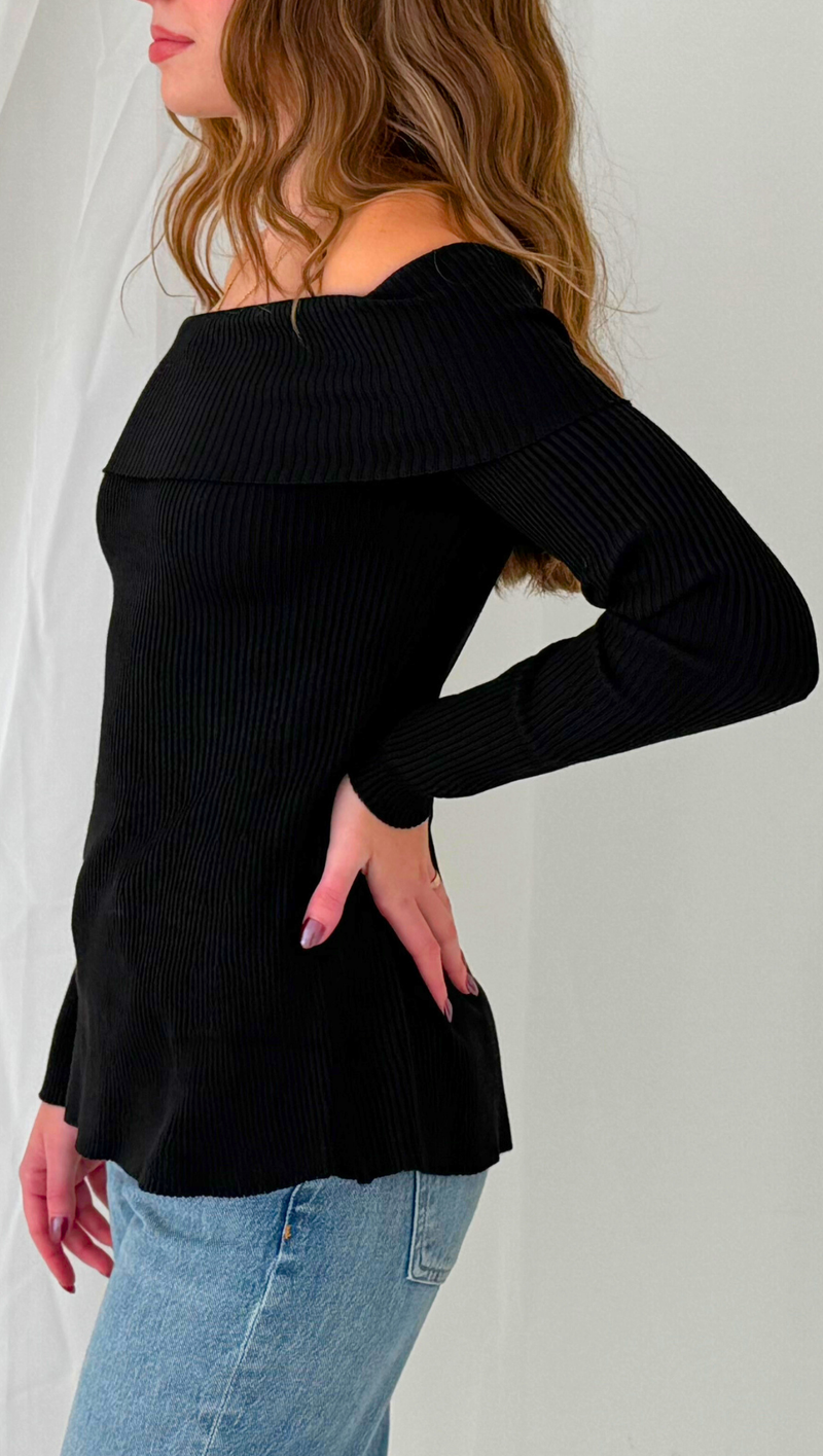 Finn Off Shoulder LS Top - Black