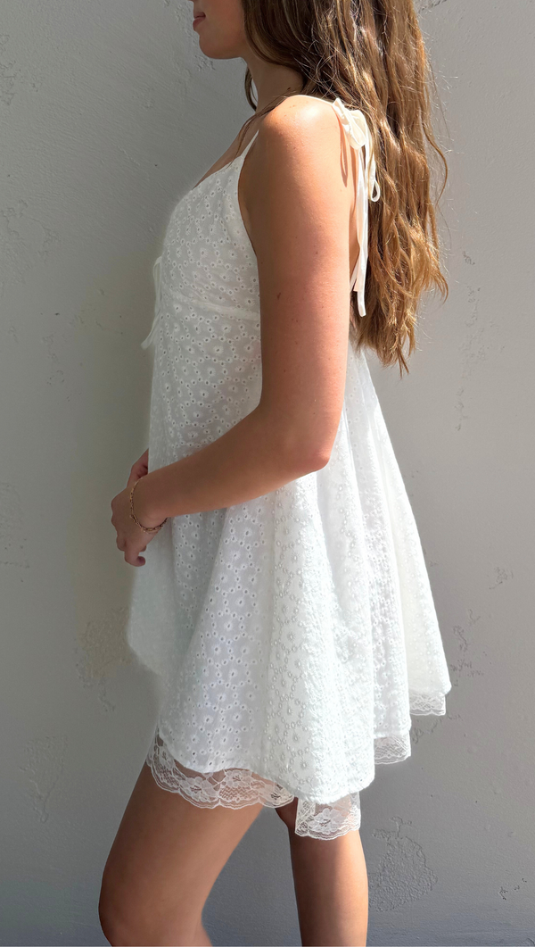 Ruby Eyelet Mini Dress - White