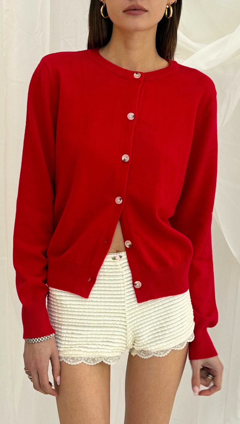 Faye Button Front Sweater - Crimson