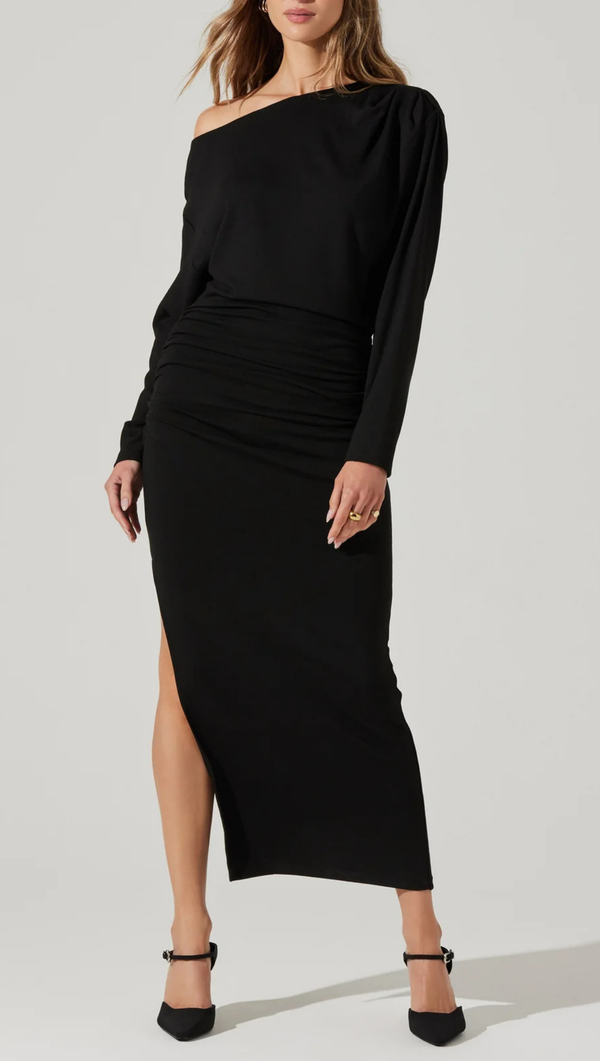 Nary Off Shoulder Midi Dress - Black