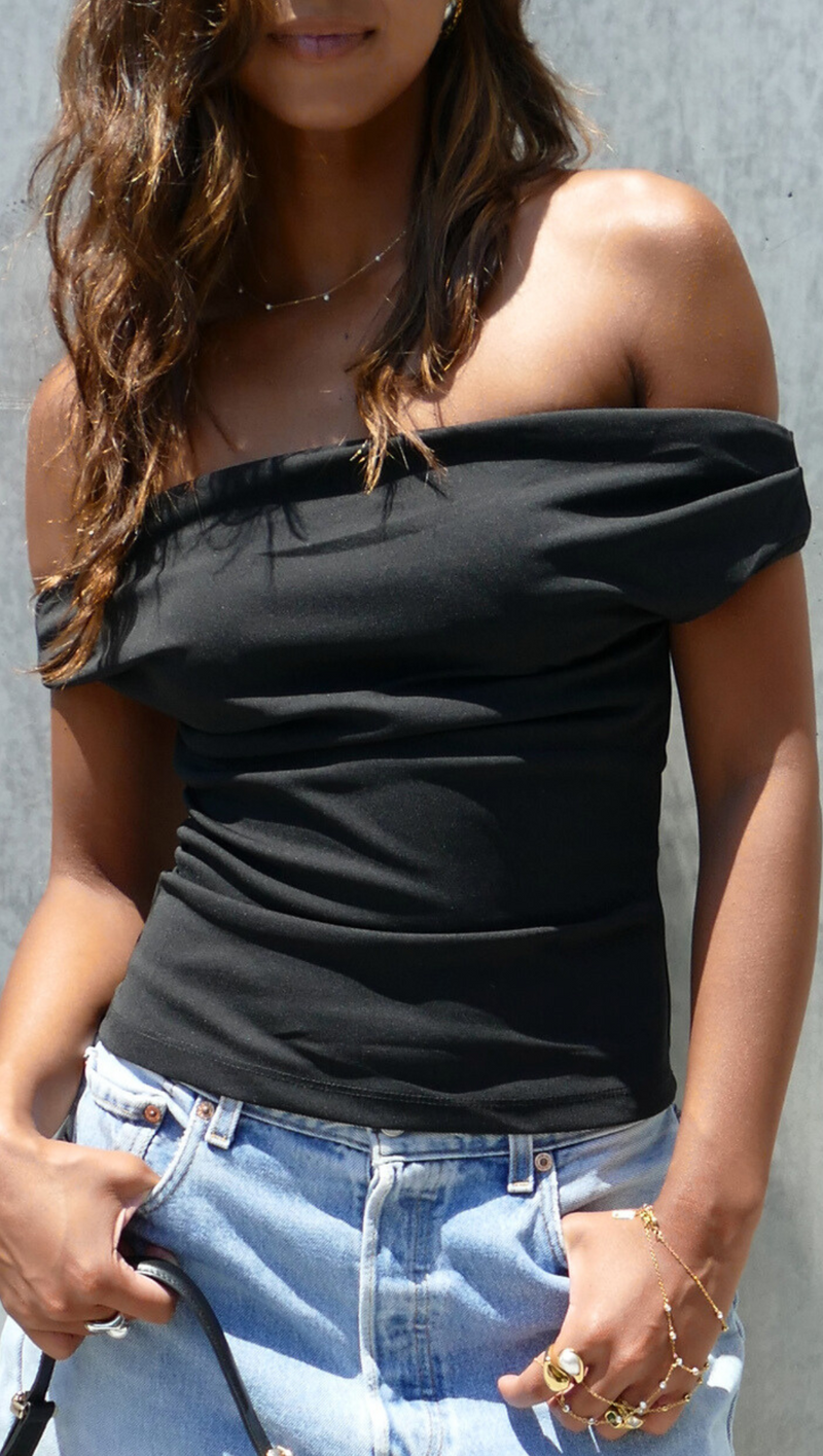 Heather Off Shoulder Tank - Black