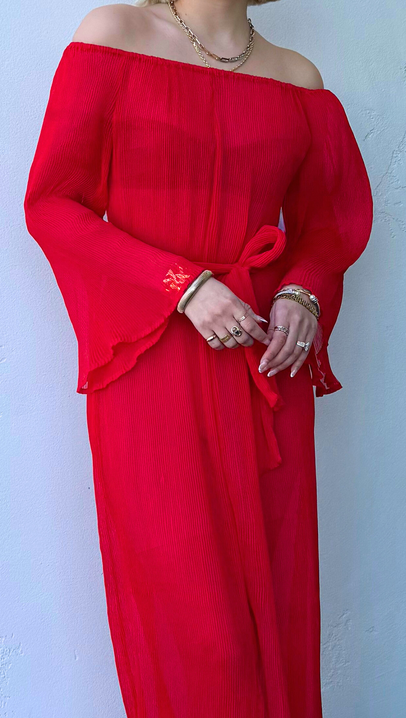 Caico Pleated Maxi Dress - Red