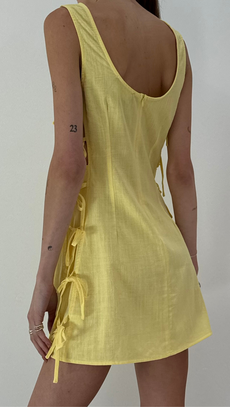 Sienna Side Tie Mini Dress - Yellow