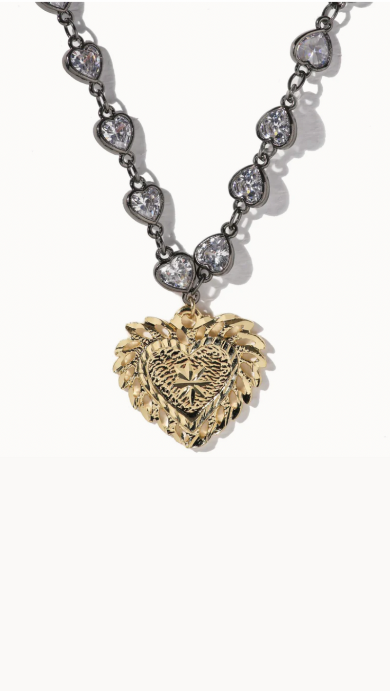 The Crystal Heart Necklace - Gunmetal