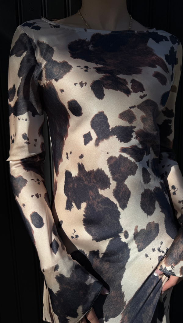Georgie L/S Maxi Dress - Abstract Cow Print