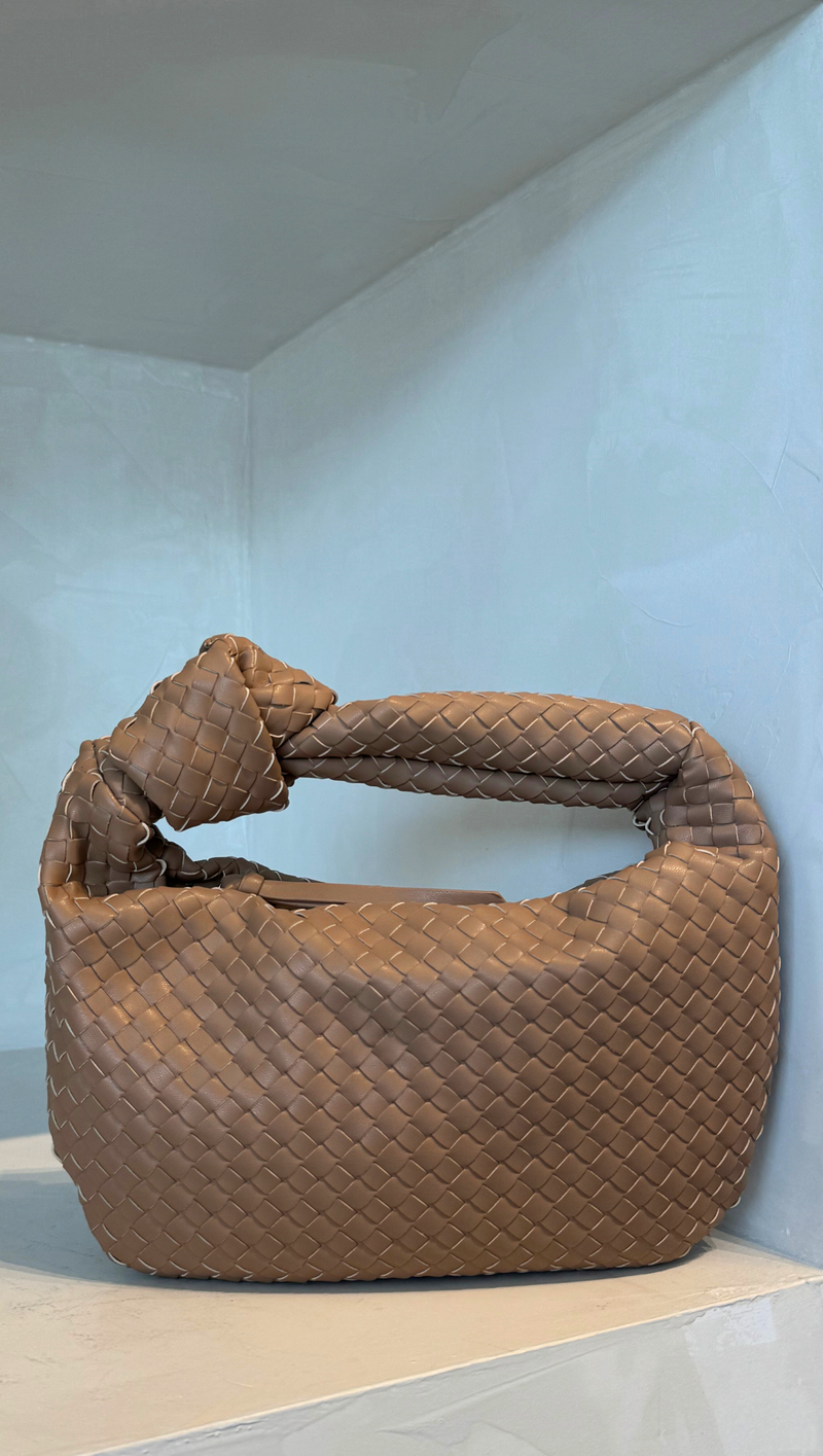 Woven Knotted Shoulder Bag - Tan