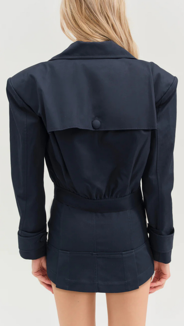 Cotton Twill Cropped Jacket - Navy