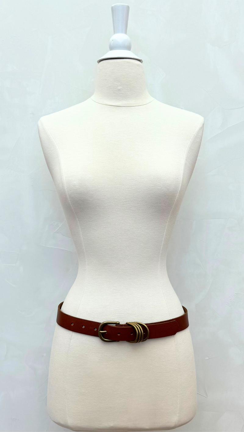 Multi Ring Staple Belt - Tan/ Gold