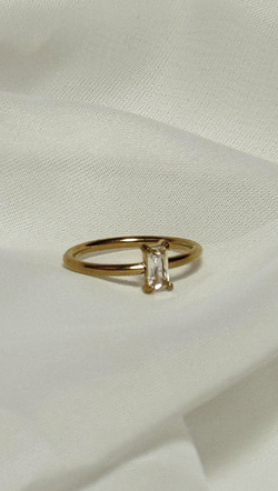 Dainty Rectangle Stone Stacking Ring - 14K Gold Plated