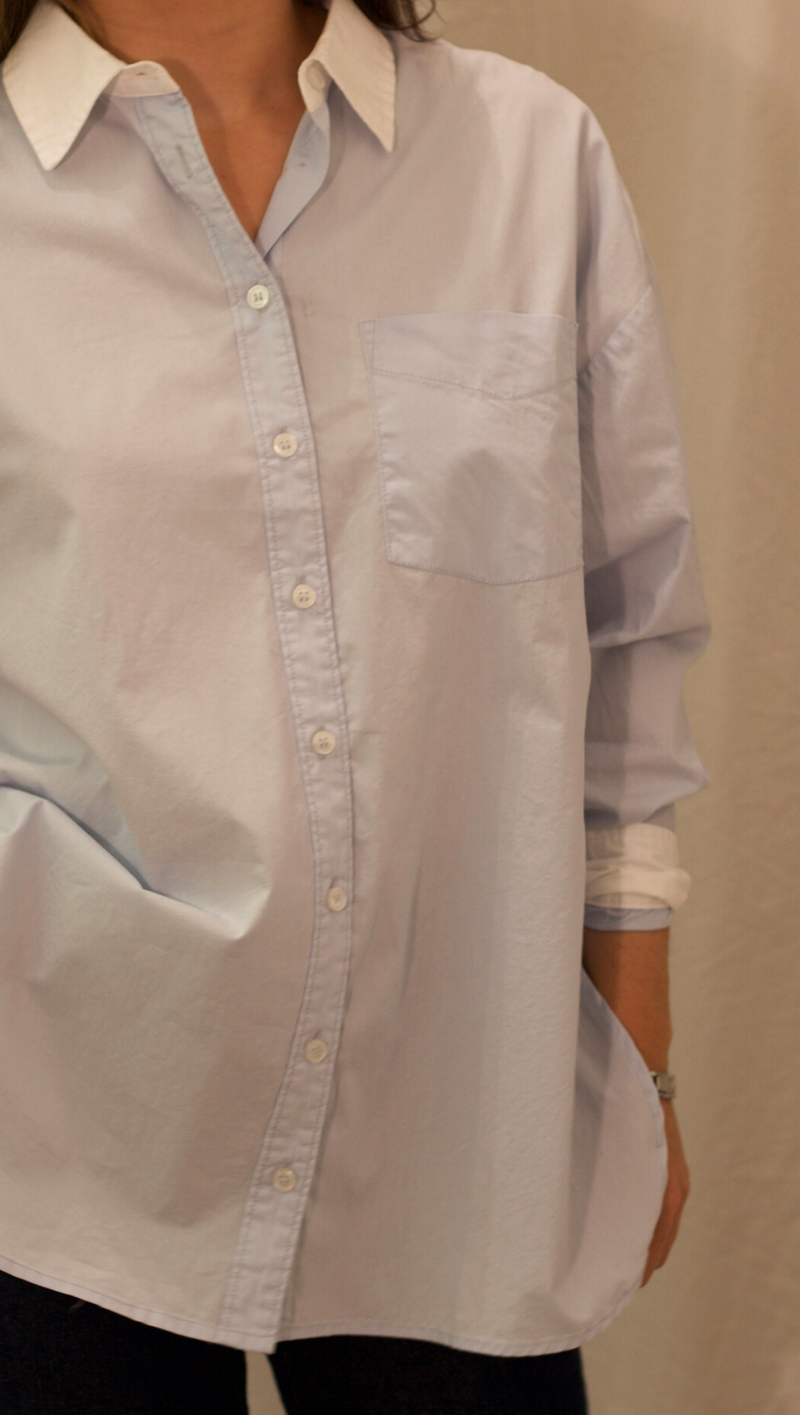 White Collar Button Up Shirt - Blue