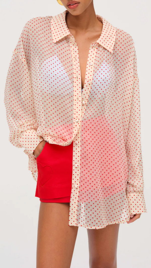 Love Dot Button-Up Top - Cream White