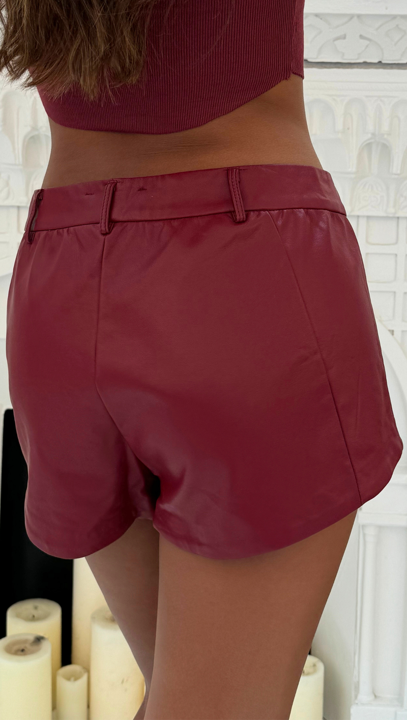 Lucia Leather Micro Short - Burgundy