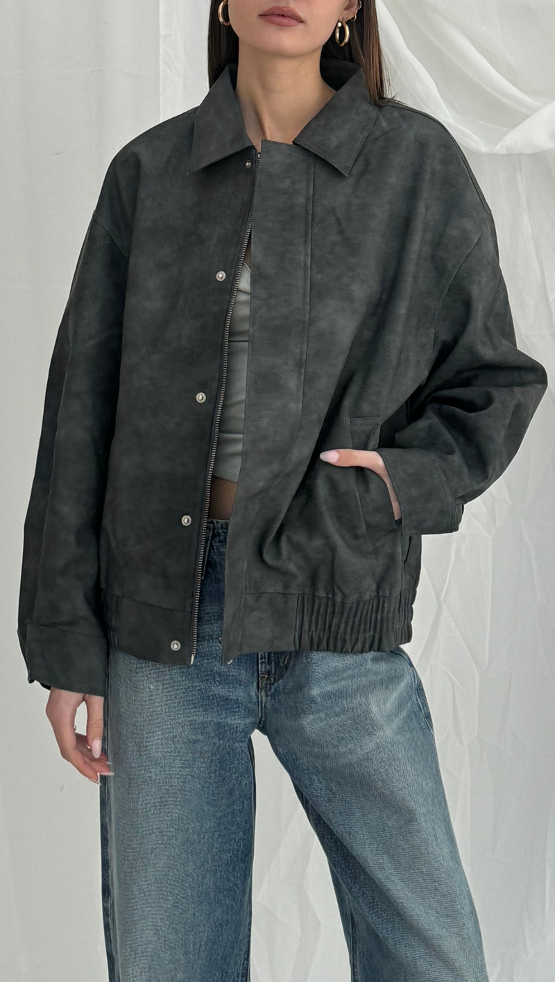 Steele Faux Leather Jacket - Gunmetal