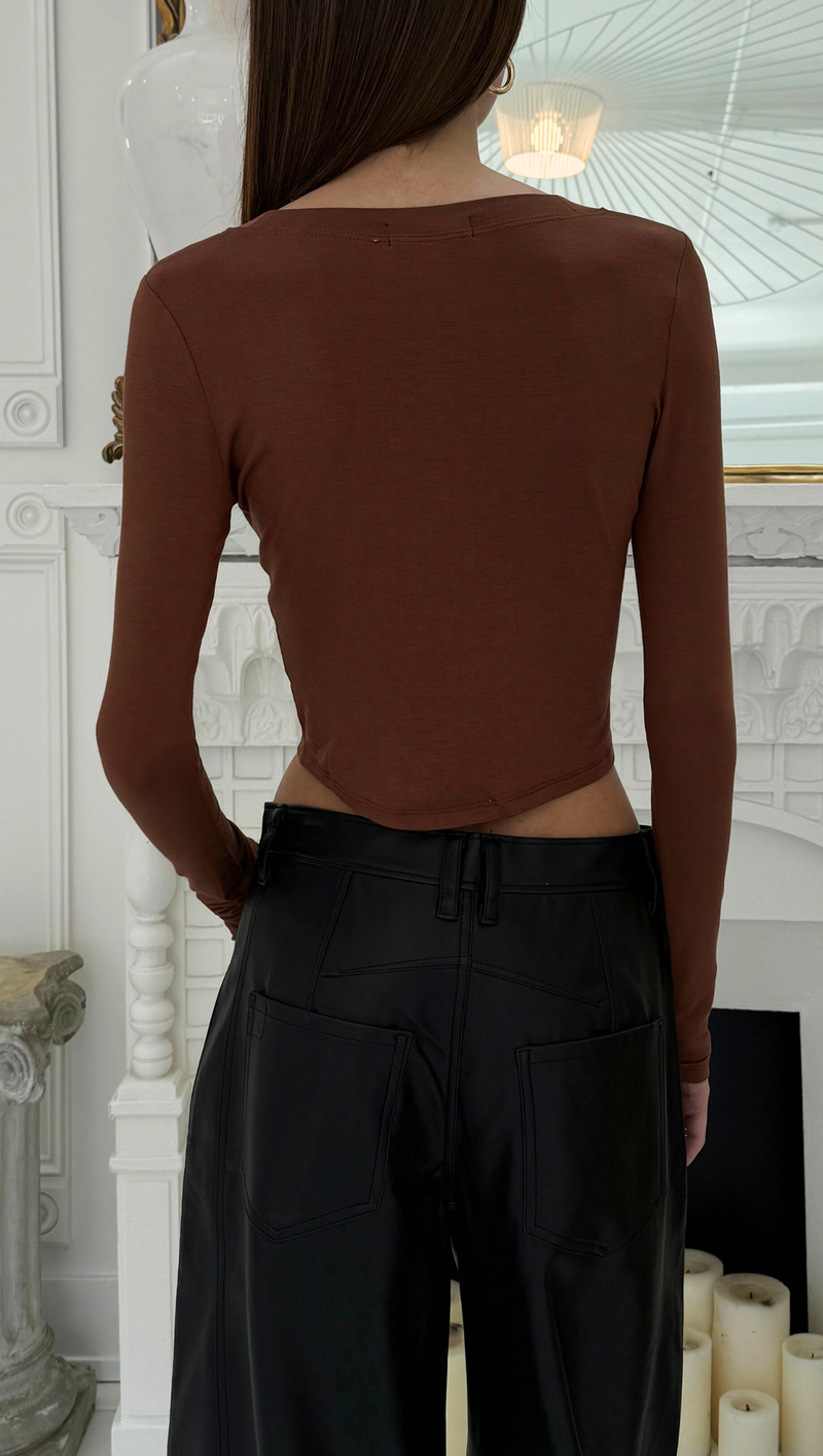 Cropped Scoop Neck L/S - Chestnut