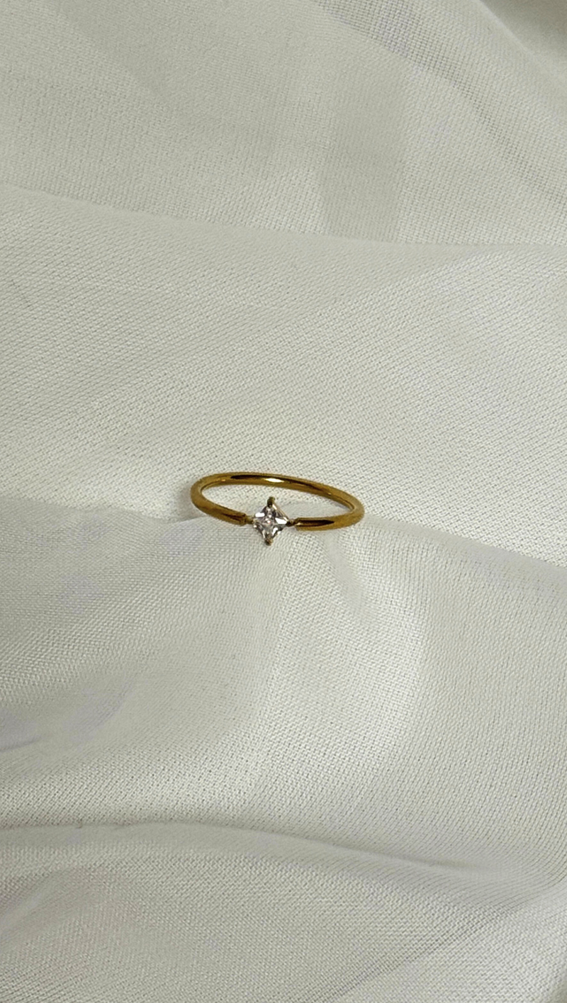 Dainty Round Stone Stacking Ring - 14K Gold Plated