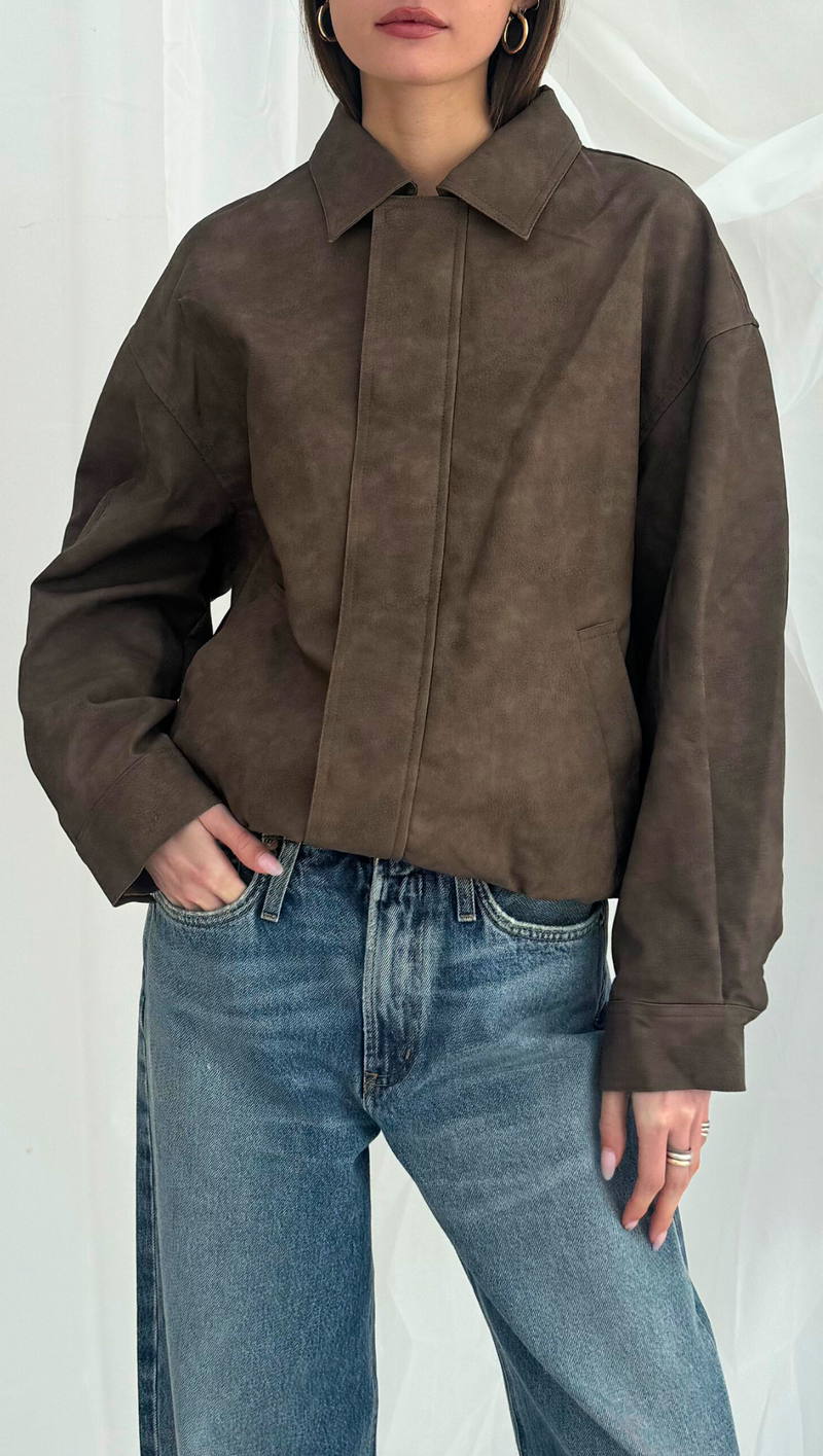 Steele Faux Leather Jacket - Chestnut