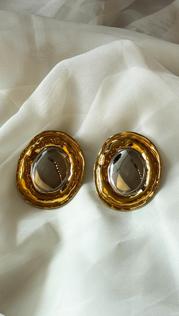 Oversized Two Tone Earrings - Gold/Silver Center