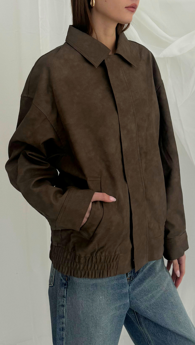 Steele Faux Leather Jacket - Chestnut