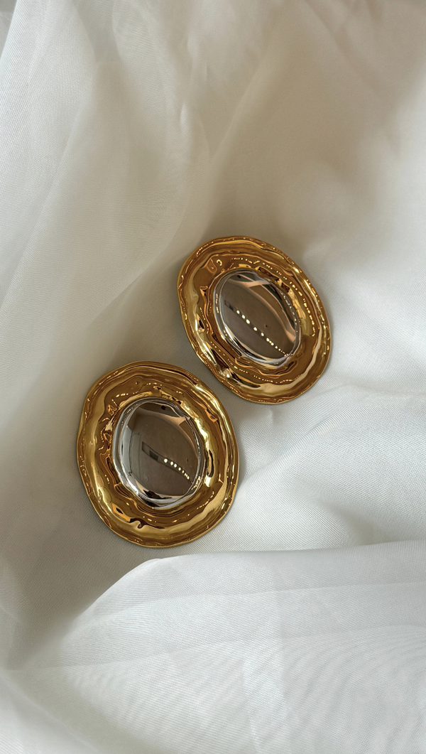 Oversized Two Tone Earrings - Gold/Silver Center