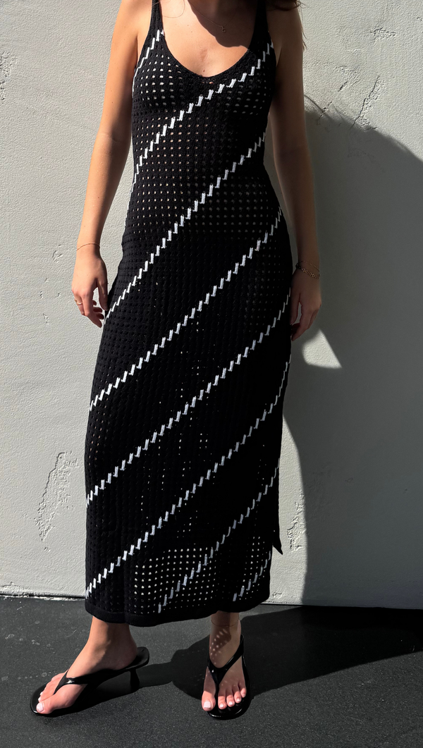 Tulum Crochet Midi Dress - Black/White