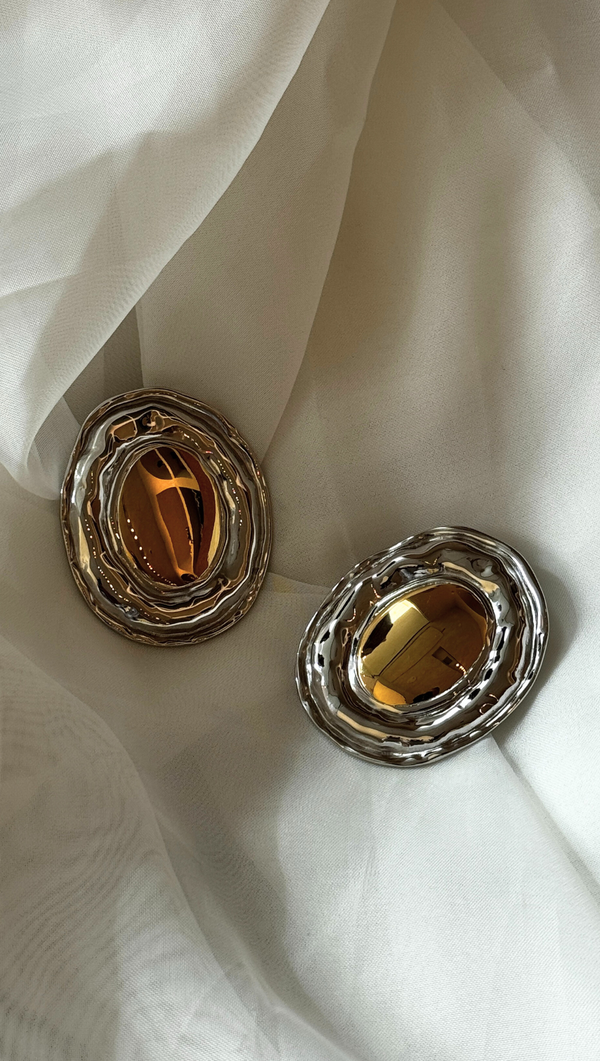Oversized Two Tone Earrings - Silver/Gold Center