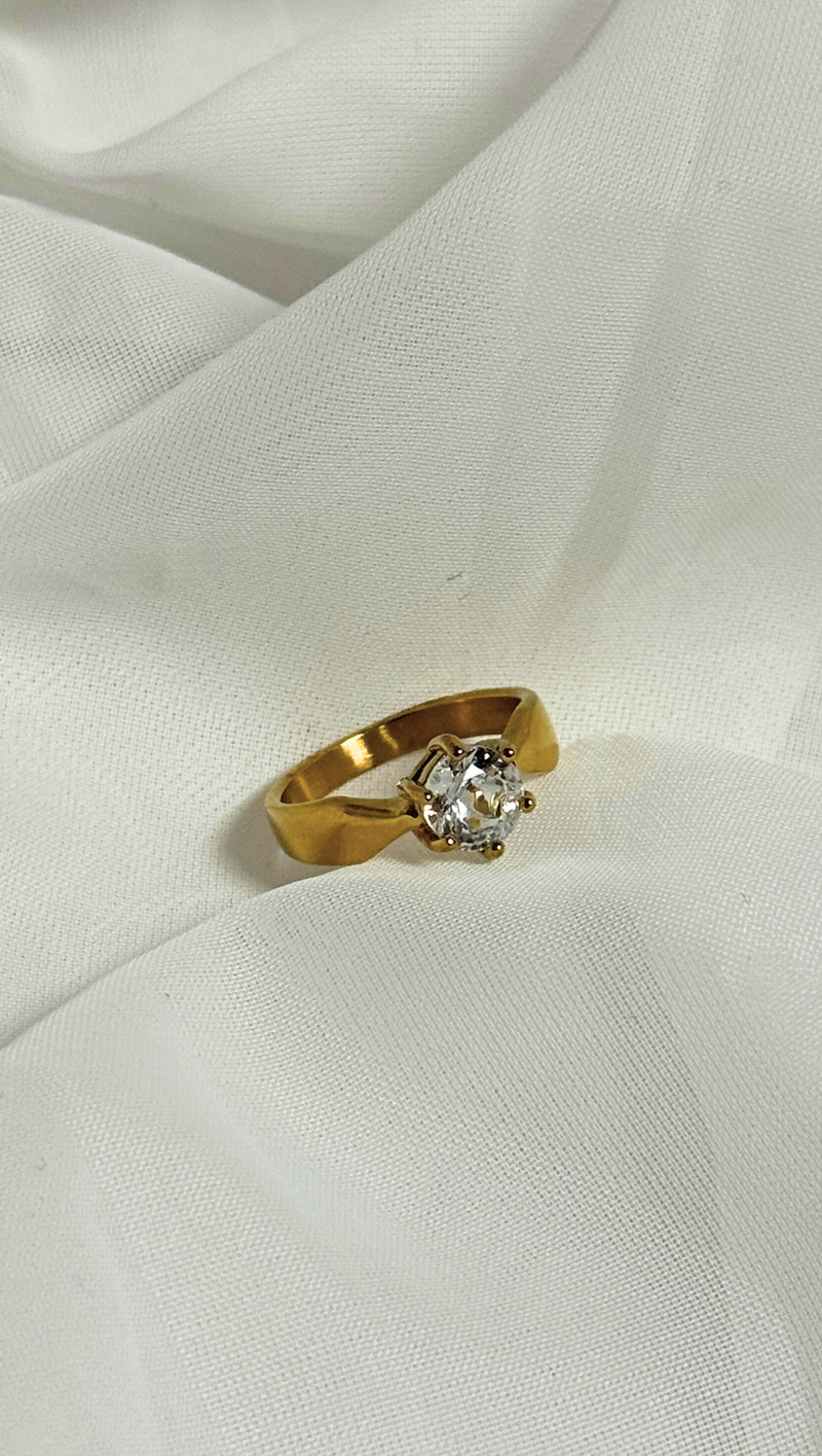 Thick Band Round CZ Stacking Ring - 14K gold Plated