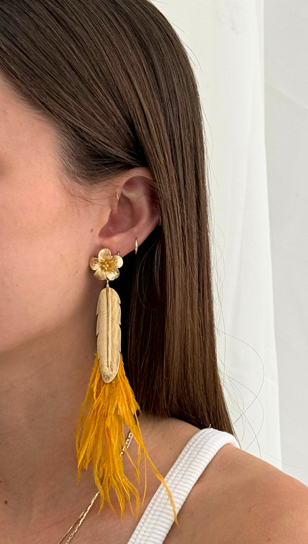 Feathered Floral Earring - Gold