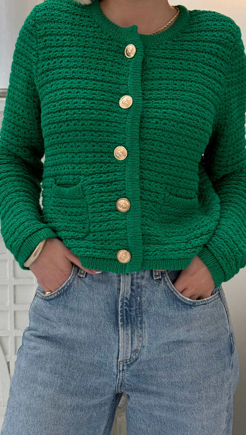 Mila Button Front Sweater - Fern