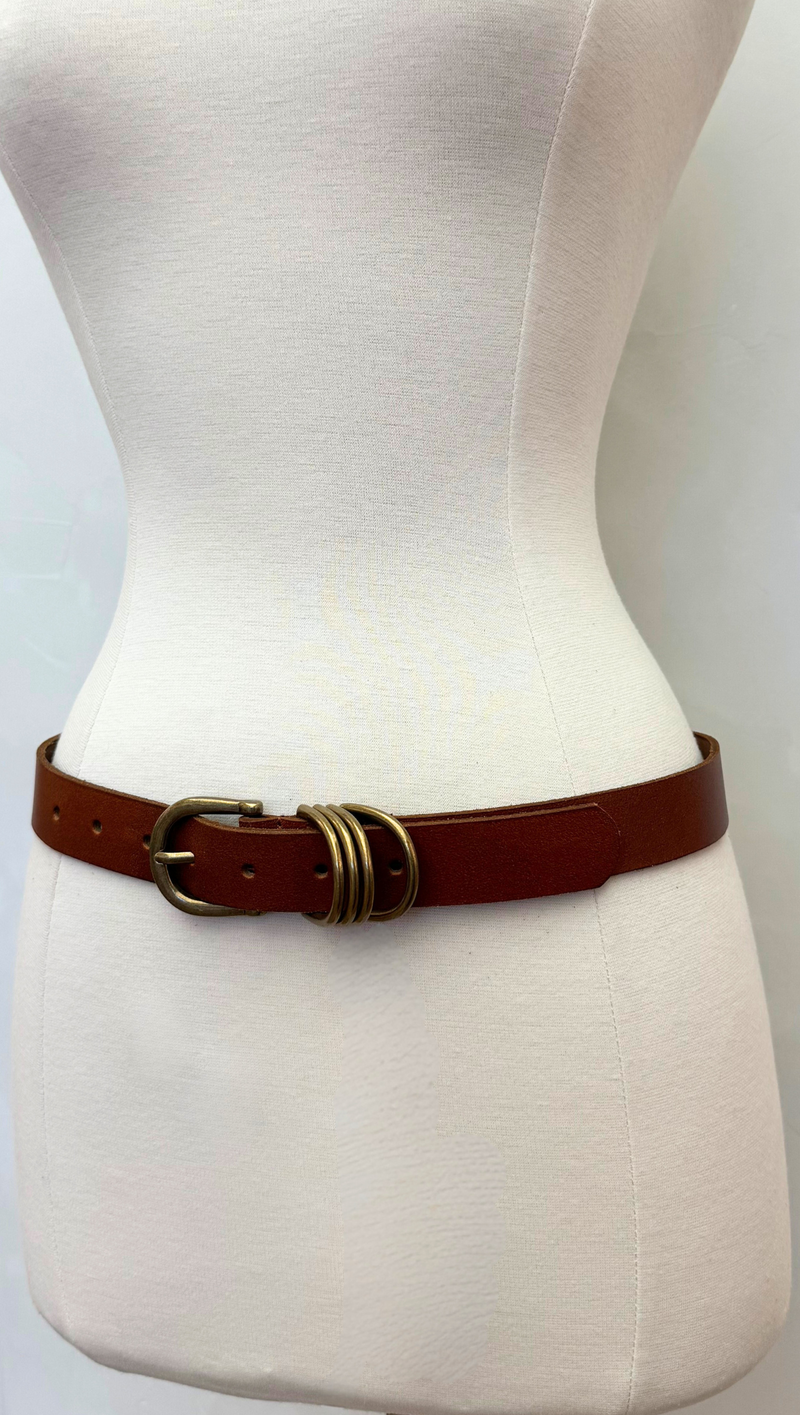 Multi Ring Staple Belt - Tan/ Gold