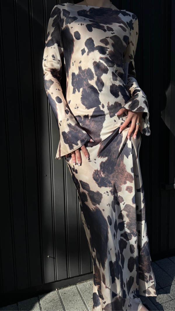 Georgie L/S Maxi Dress - Abstract Cow Print