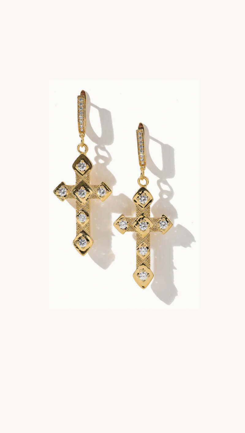 The Angel Cross Earrings - Gold