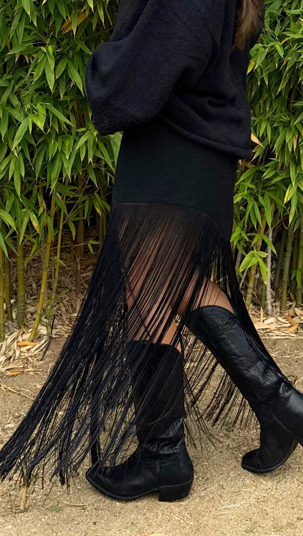 Arden Fringe Skirt - Black