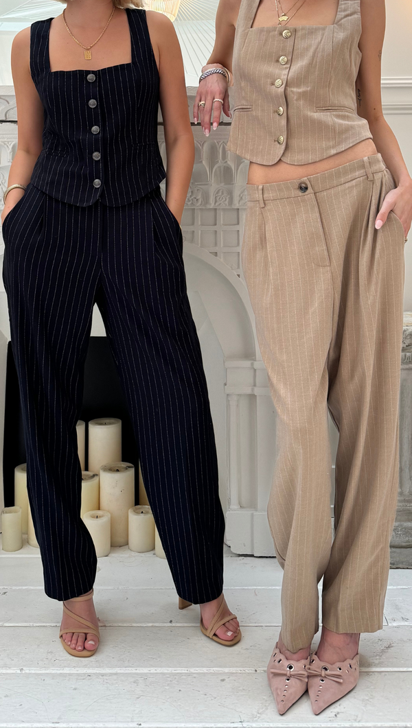 Alice Trouser - Tan Pinstripe