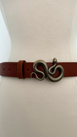 Snake Buckle Leather Belt - Tan