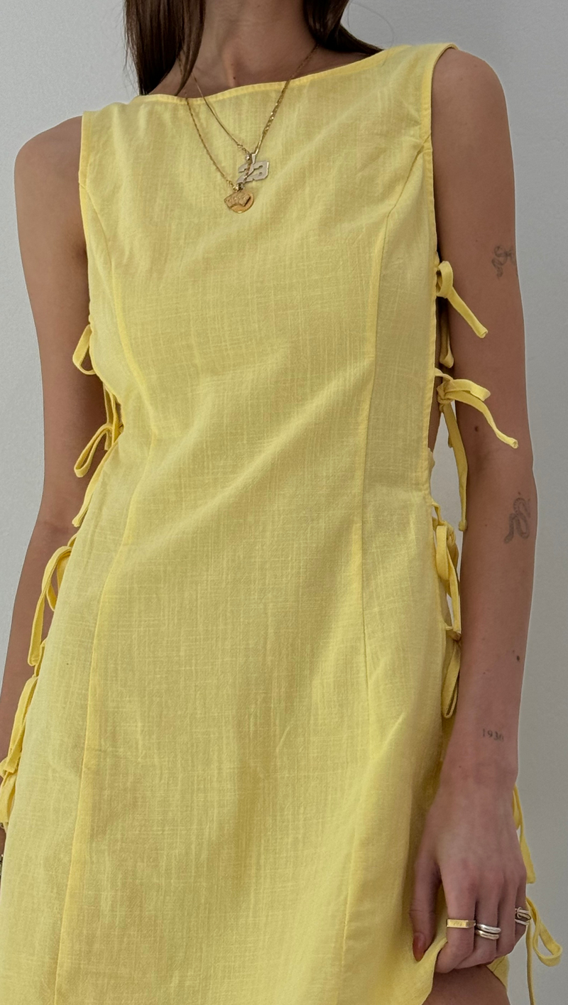 Sienna Side Tie Mini Dress - Yellow