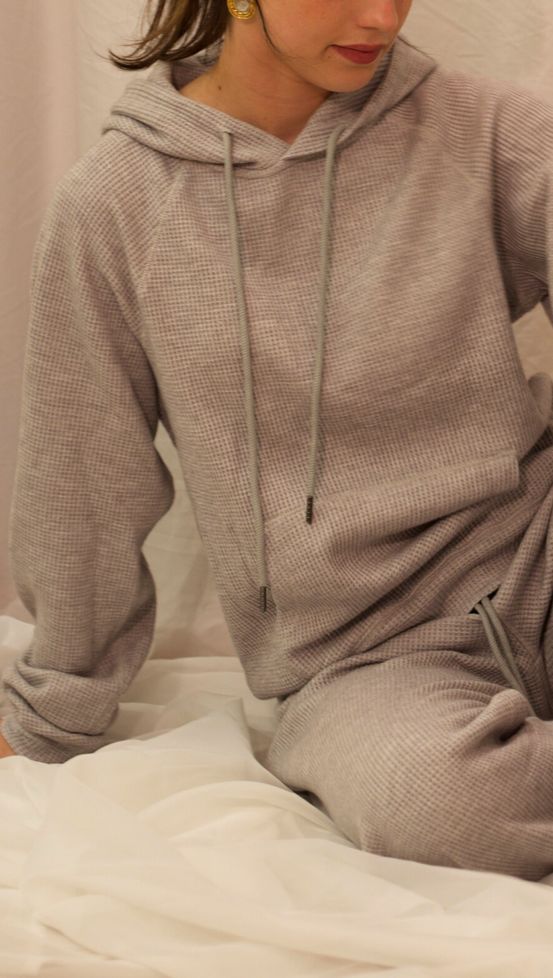Paige Waffle Hoodie - Heather Grey