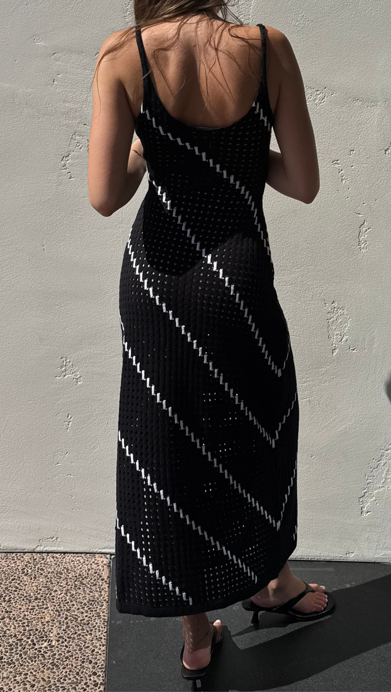 Tulum Crochet Midi Dress - Black/White