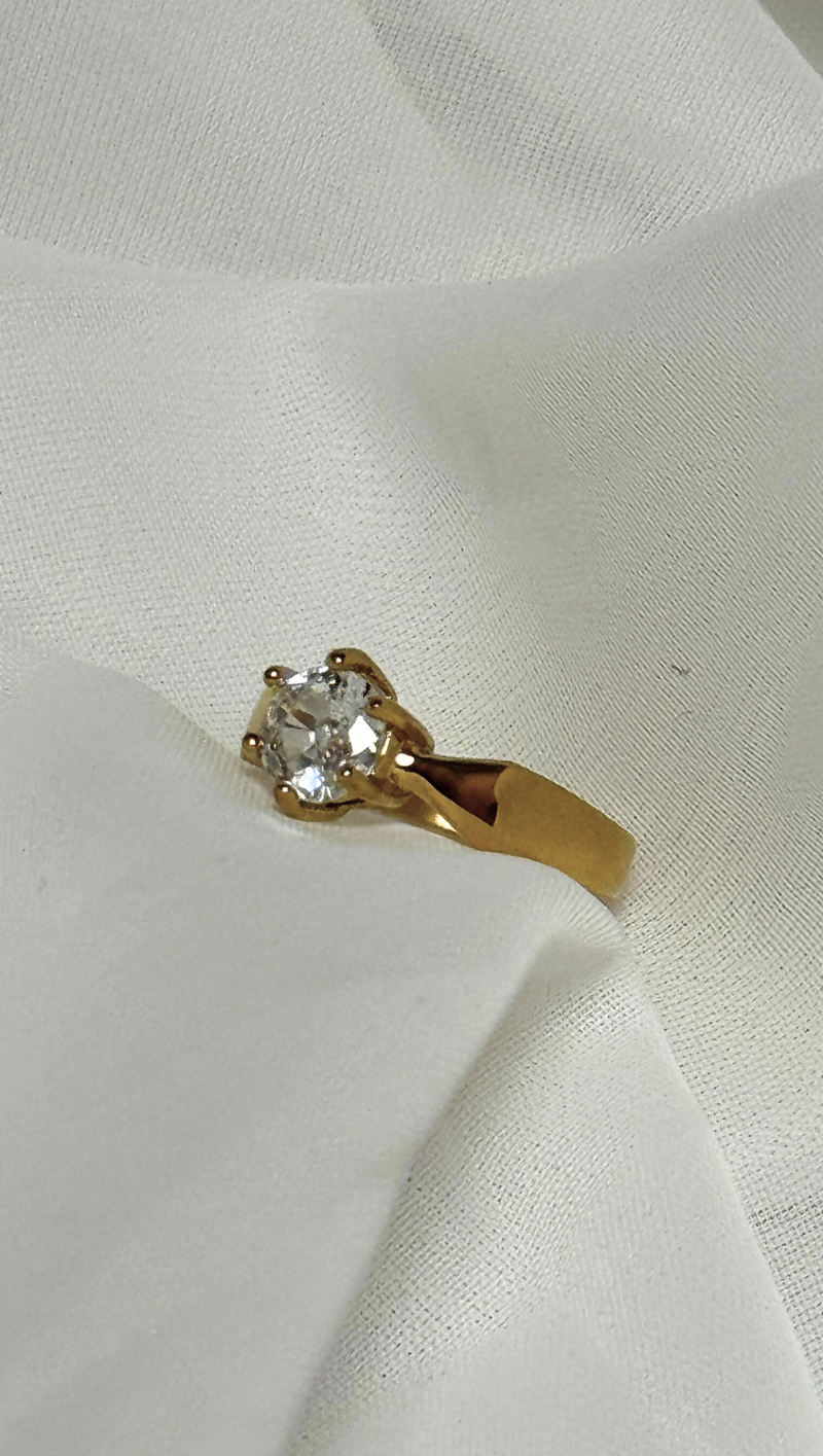 Thick Band Round CZ Stacking Ring - 14K gold Plated