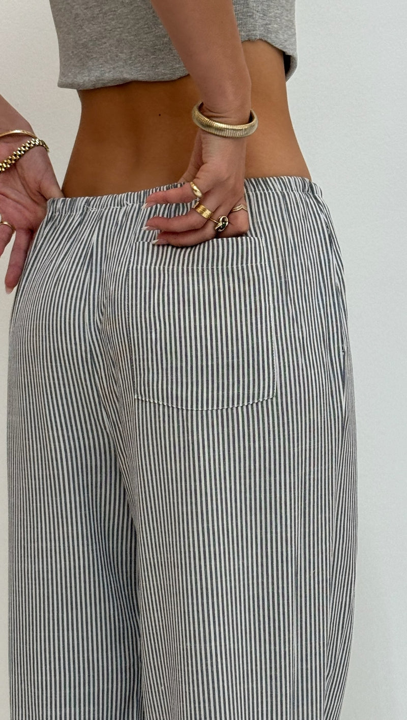 Lilah Drawstring Pant - Blue Stripe