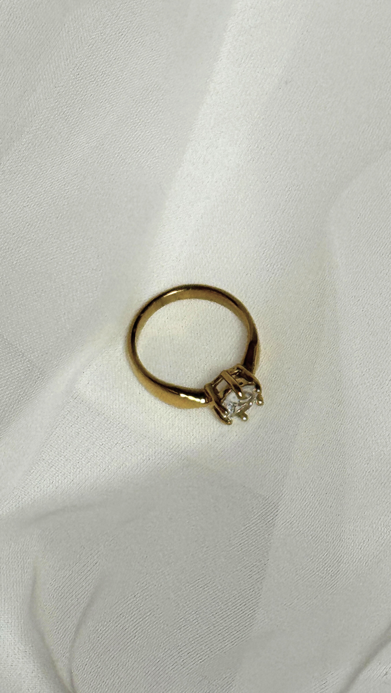 Thick Band Round CZ Stacking Ring - 14K gold Plated