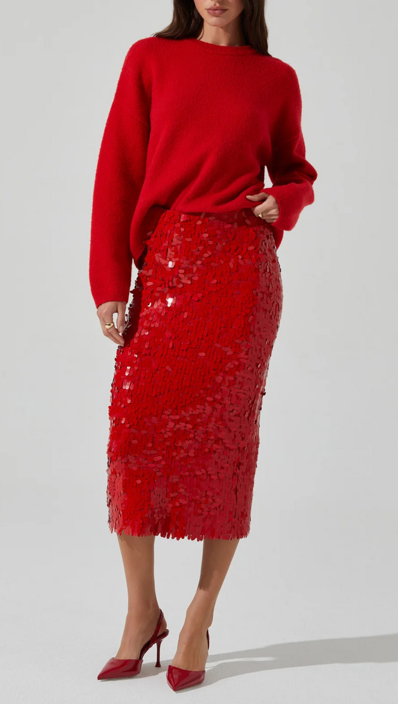 Amos Sequin Maxi Skirt - Red