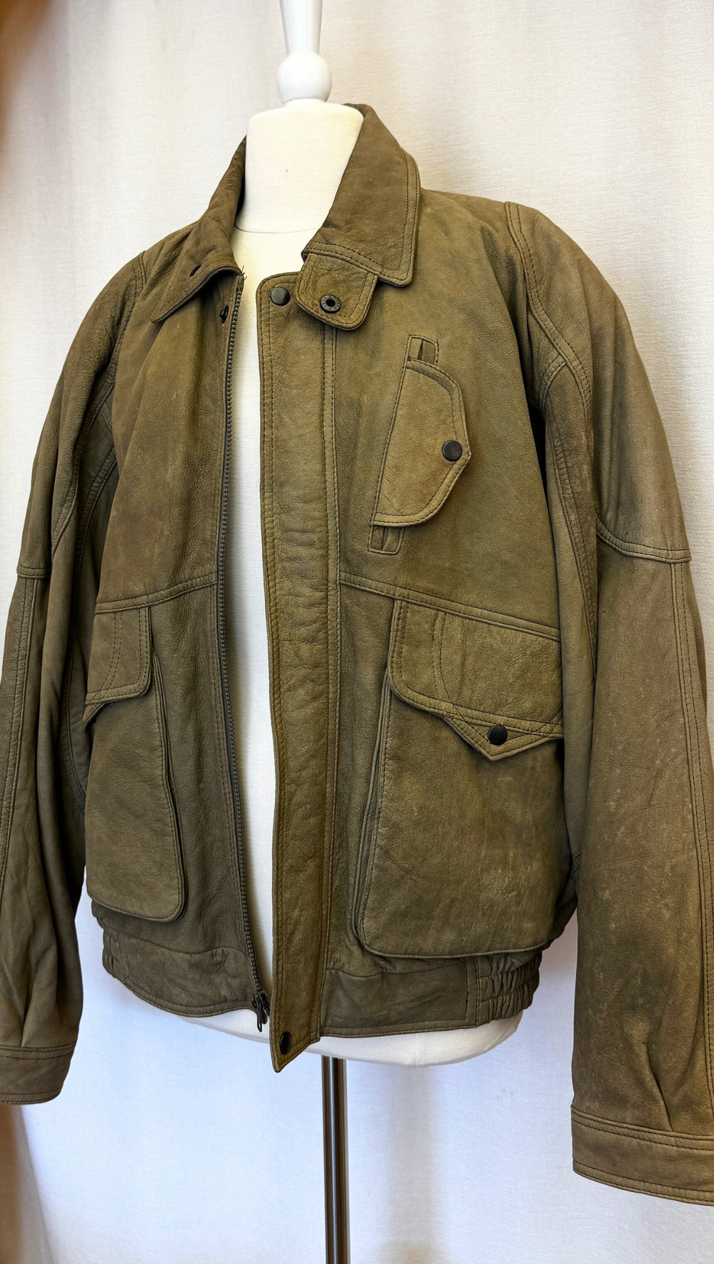 ジャケット・アウター 90s vintage Leather blouson olive L Vintage Gap Army Green Leather Jacket Blazer Coat S Olive