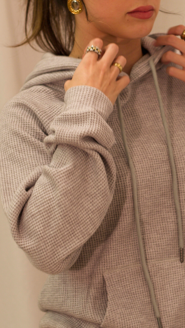 Paige Waffle Hoodie - Heather Grey