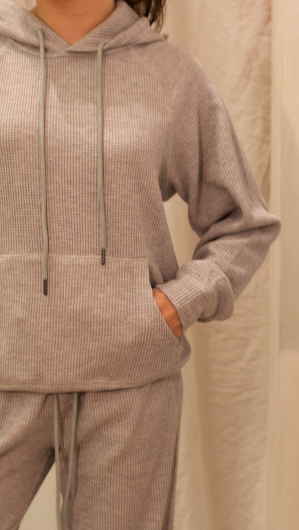 Paige Waffle Hoodie - Heather Grey