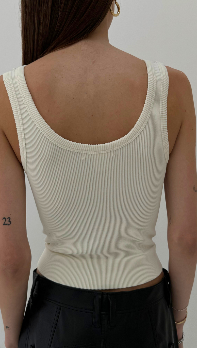 Full Length Scoop Neck Tank - Cream