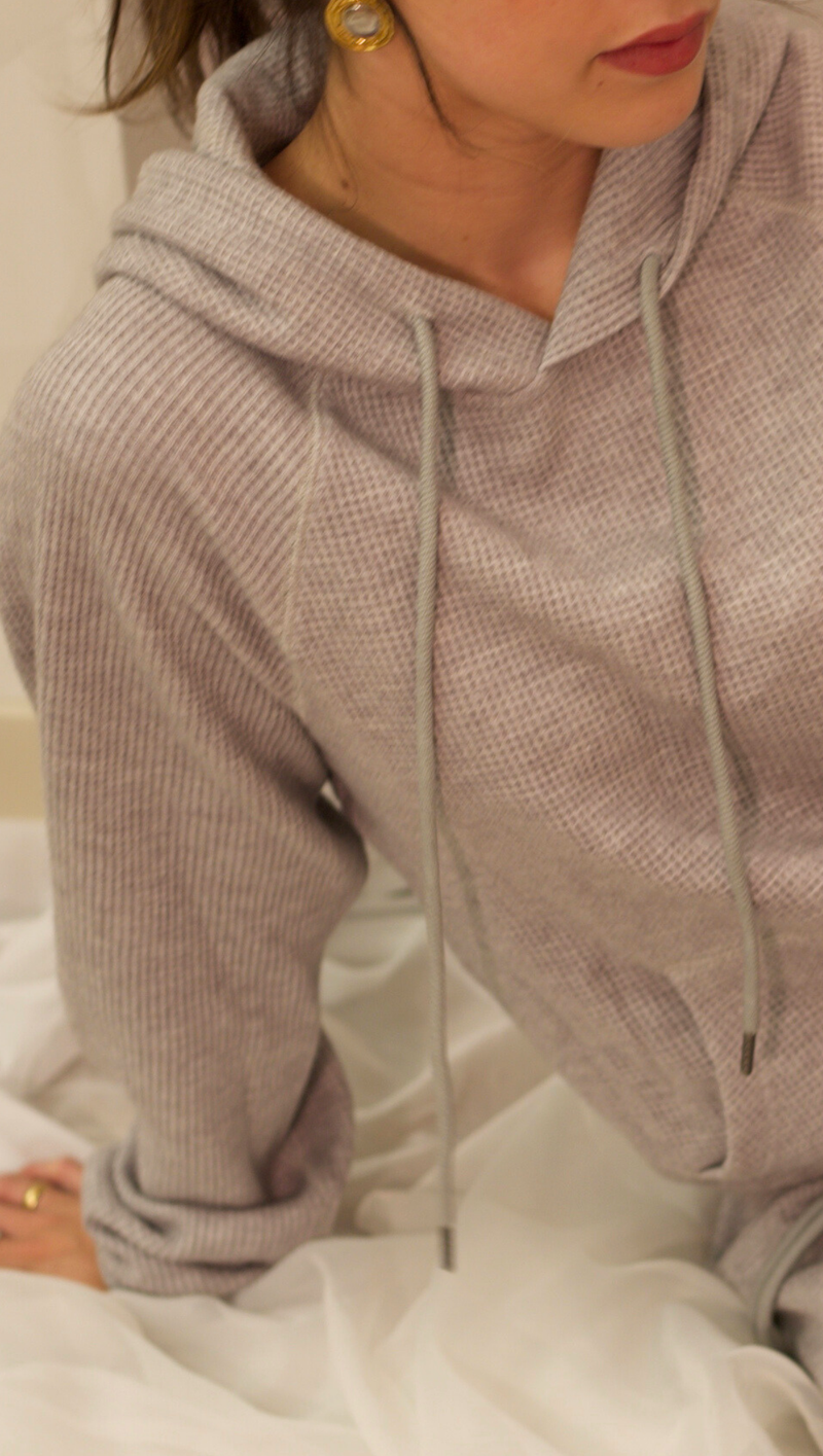 Paige Waffle Hoodie - Heather Grey