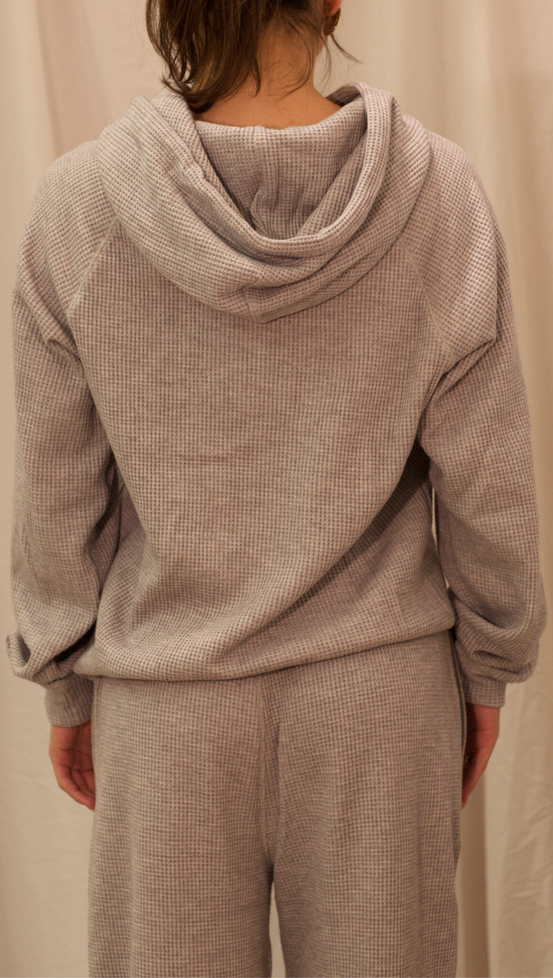 Paige Waffle Hoodie - Heather Grey